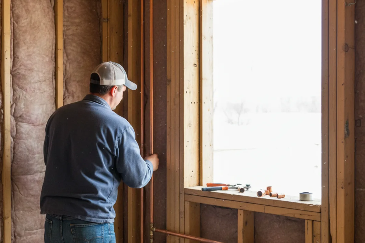 Licensed plumber running new copper supply lines in a Falls City home