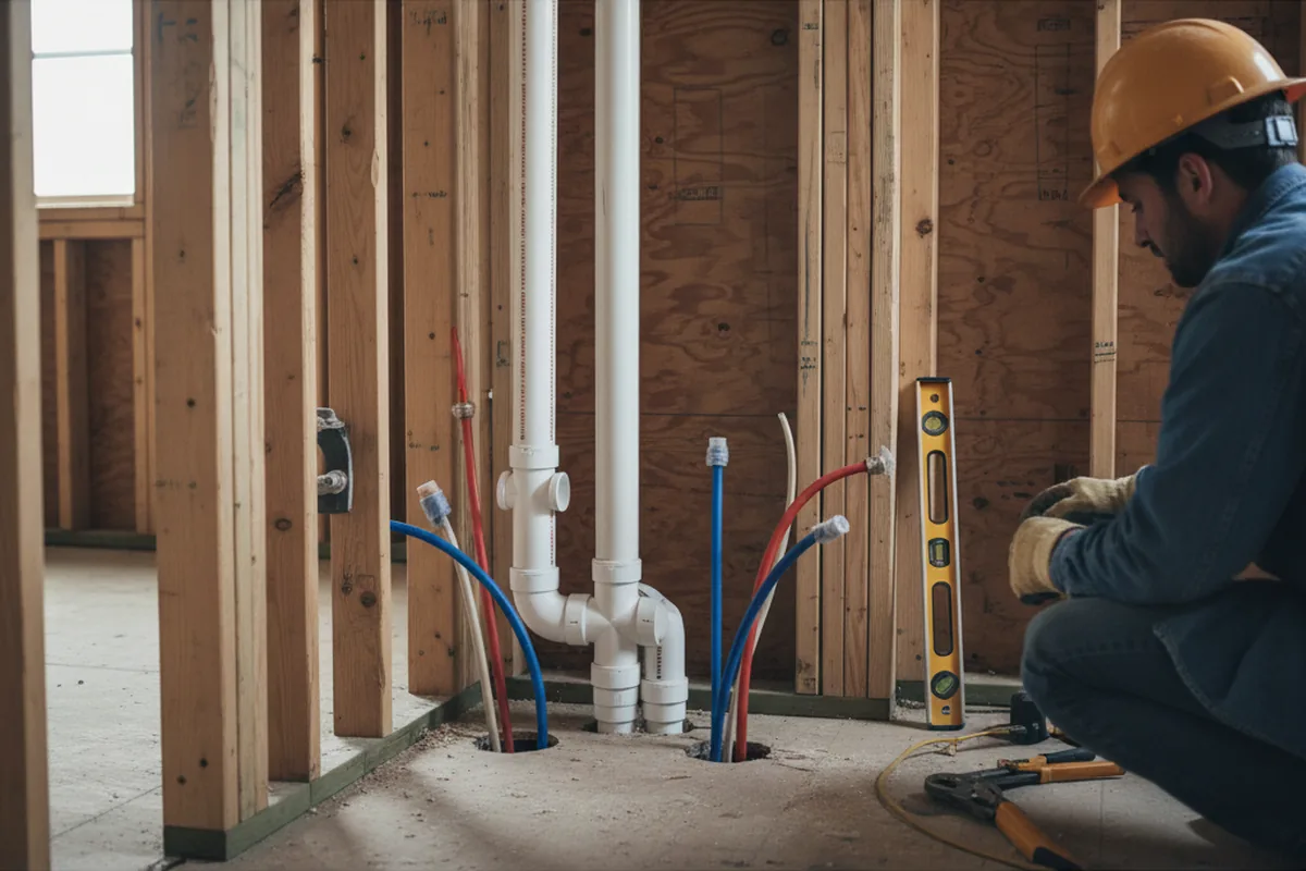 Drain and supply rough-in during Drain Cleaning in Falls City