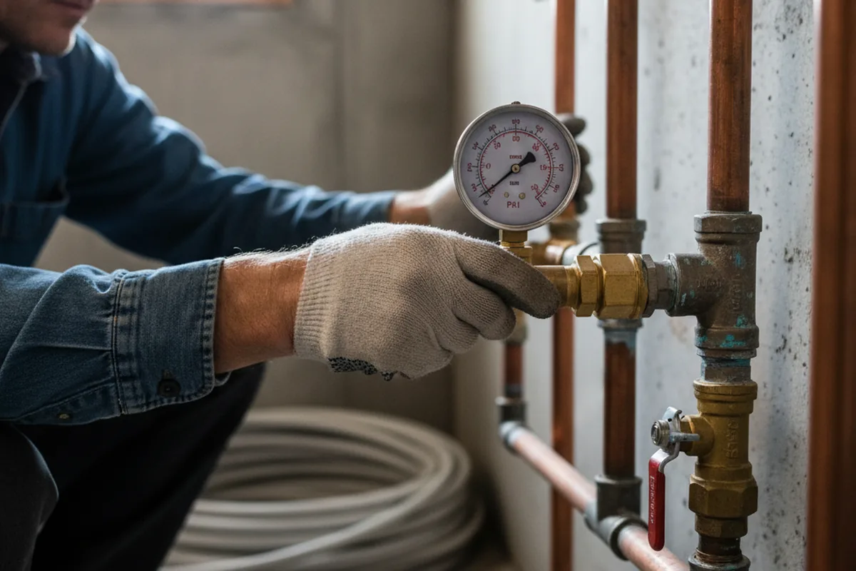 Pressure testing a repaired line during Water Line Repair in Falls City